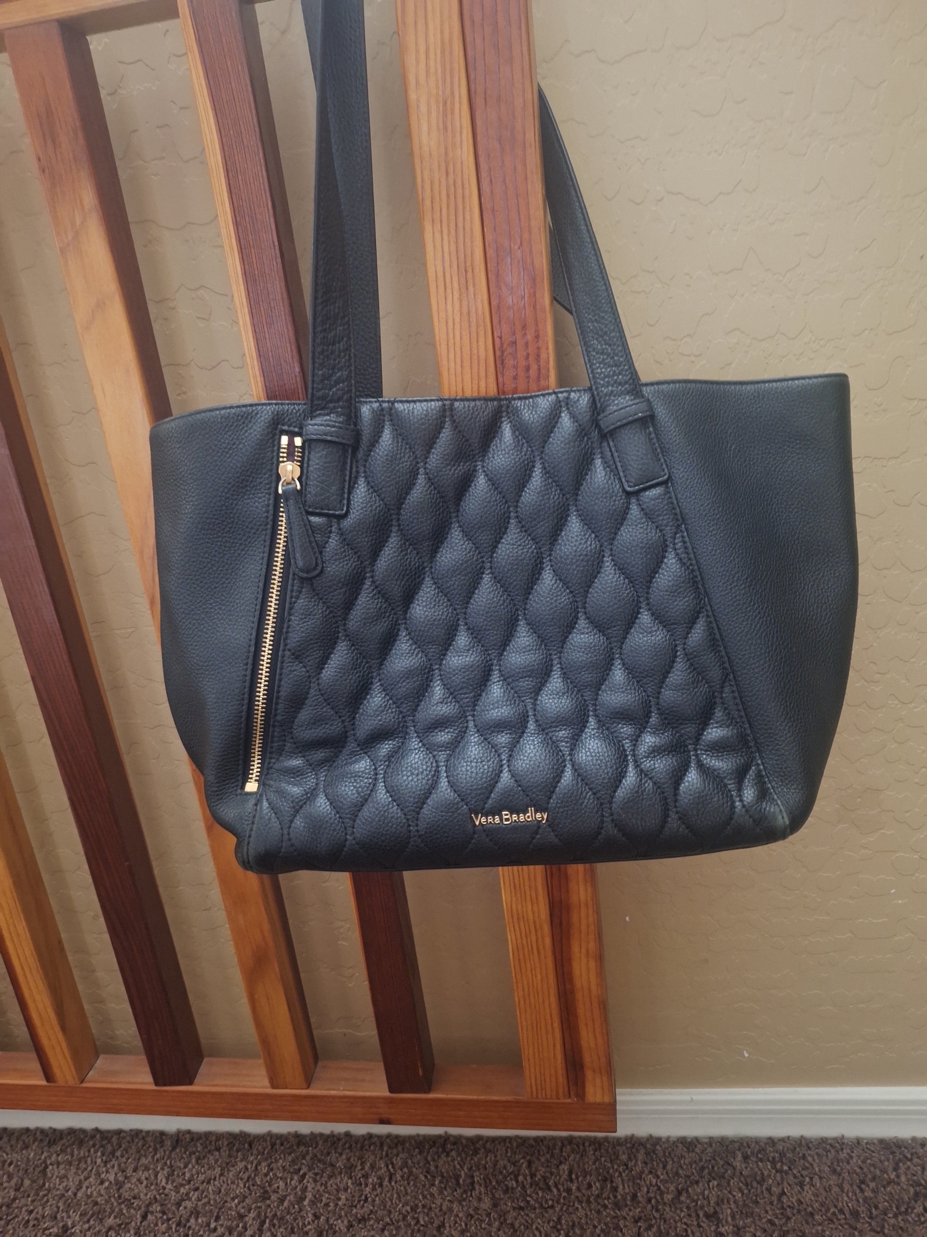 Vera Bradley Black Quilted Tote With Gold Hardware